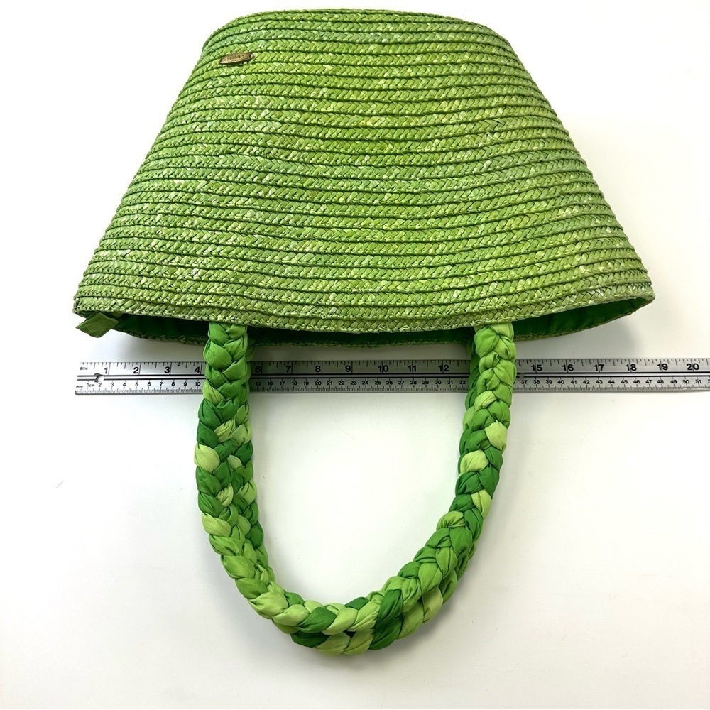 Cappelli NWT straw handbag kiwi green straw with braided handle zip top - Picture 9 of 10